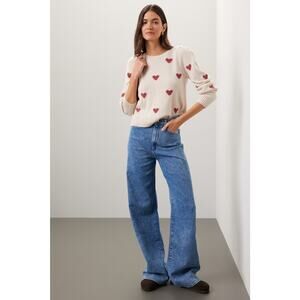 Splendid Cream Sweater with Red Hearts